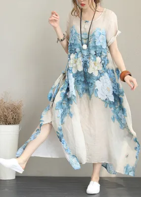 2021 Nude Prints Chiffon Maxi Dress Plus Size Asymmetric Chiffon Clothing Dresses New Short Sleeve Maxi Dresses