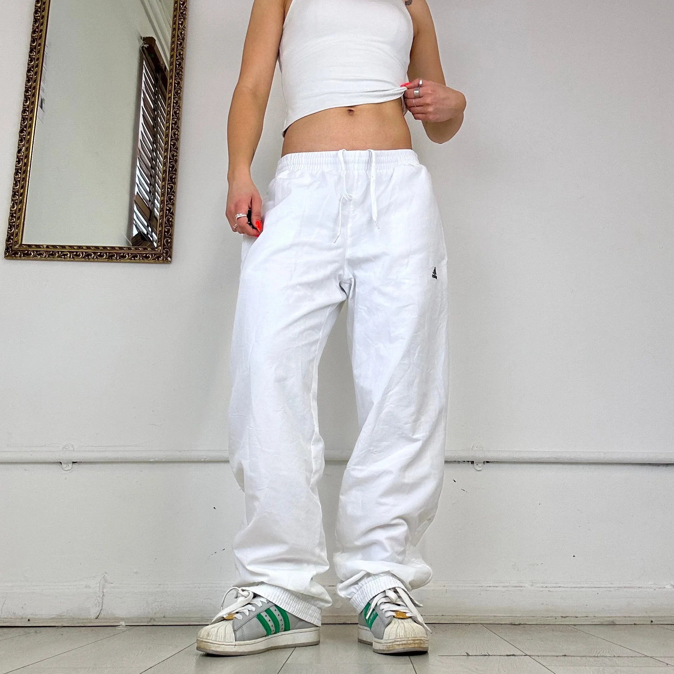 adidas white baggy tracksuit bottoms