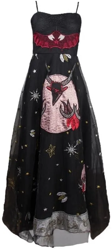 Bat-Embroidered Maxi Dress