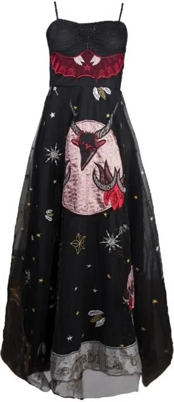 Bat-Embroidered Maxi Dress