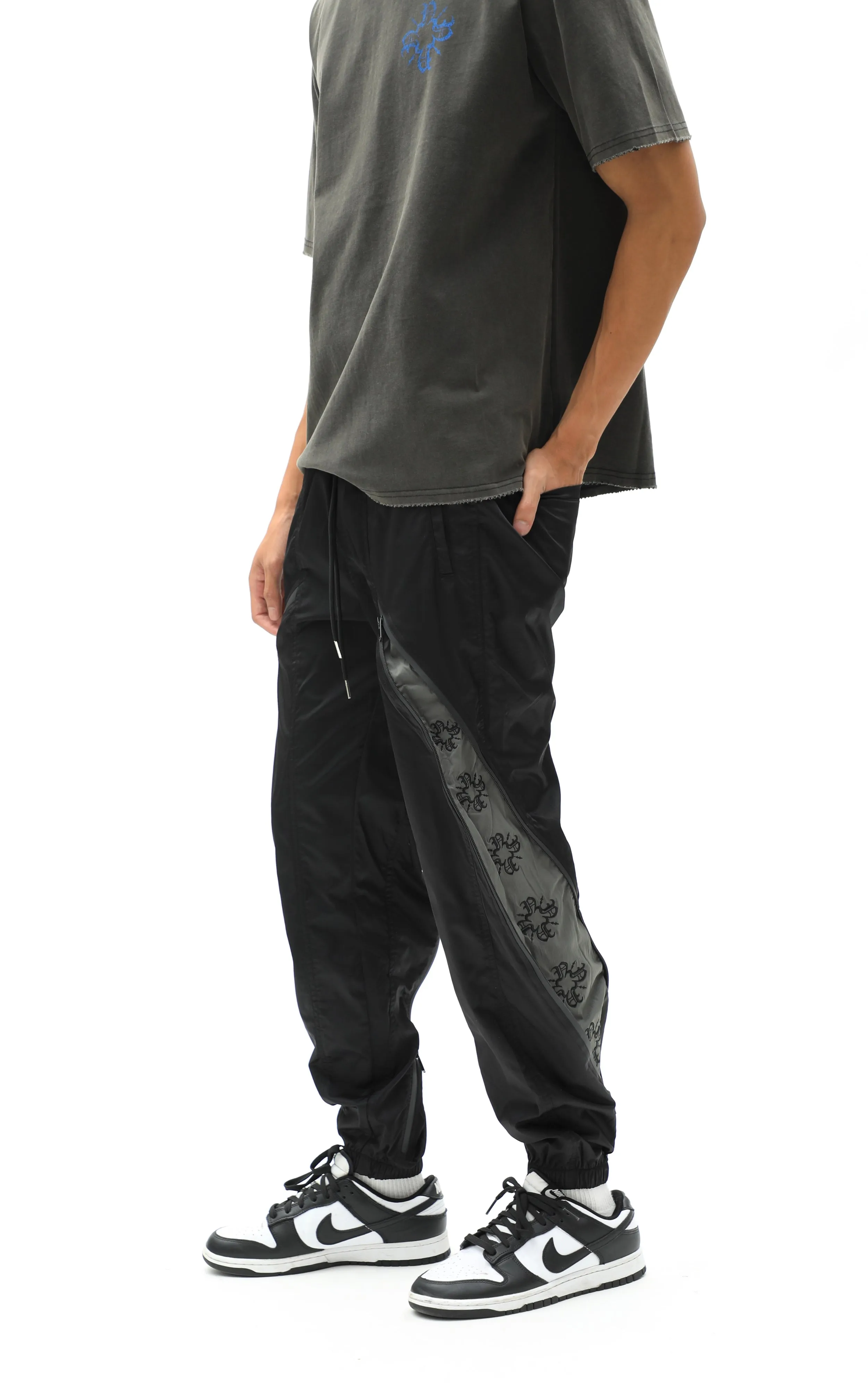 Black Monogram Zipper Trackpants