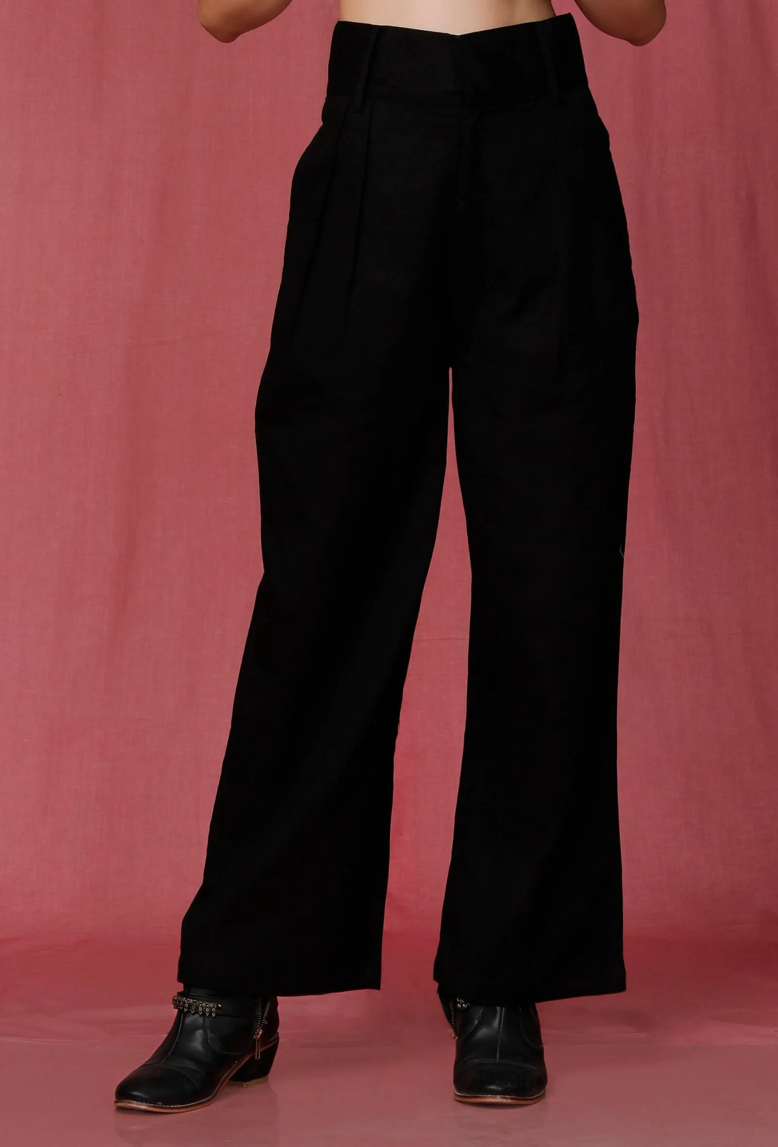 Black Plain Linen Pant