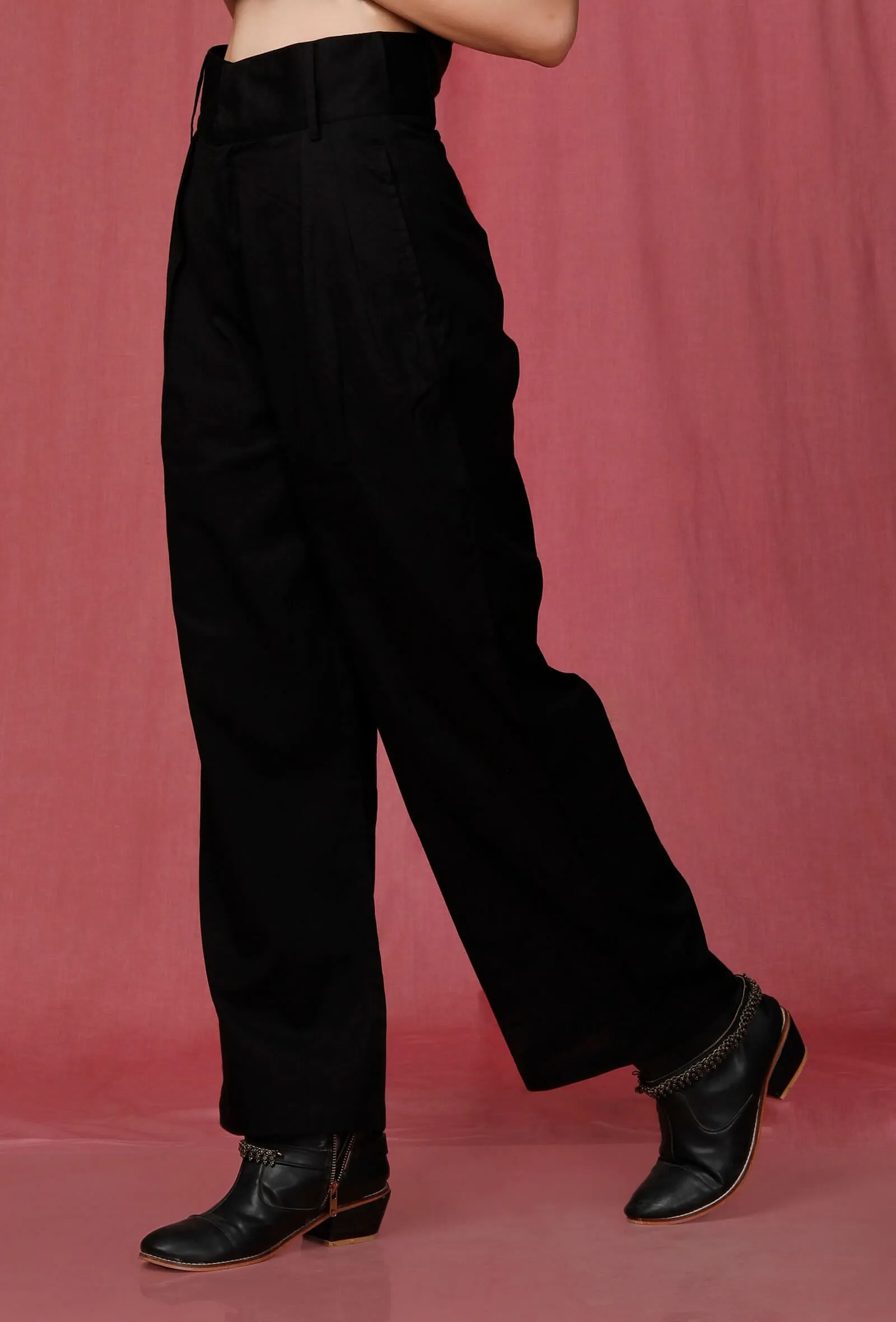 Black Plain Linen Pant