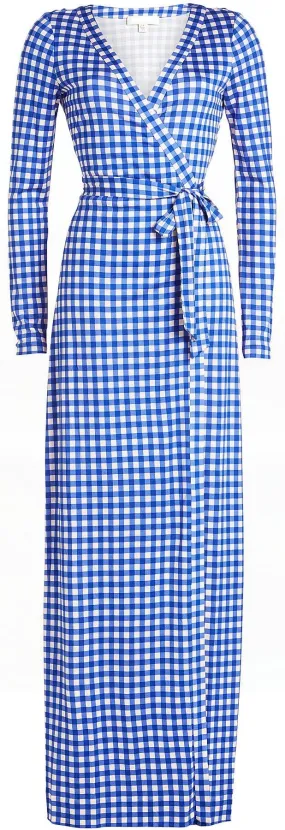 Blue & White Gingham Wrap Maxi Dress