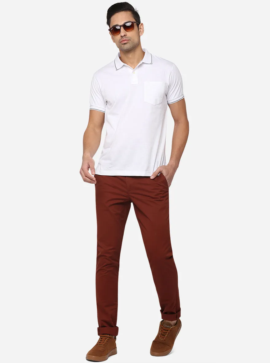 Brick Red Solid Slim Fit Casual Trouser | JadeBlue