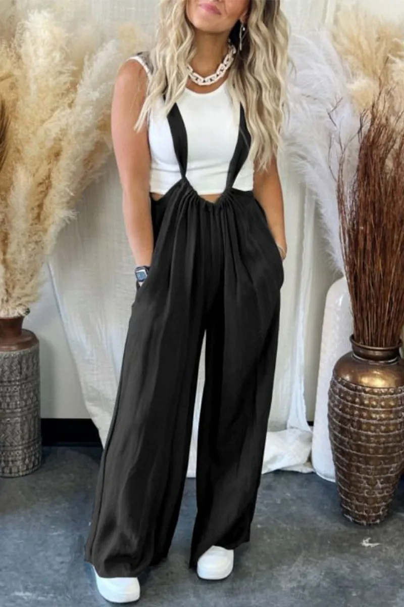 Casual Solid Fold Loose Wide Leg Solid Color Bottoms