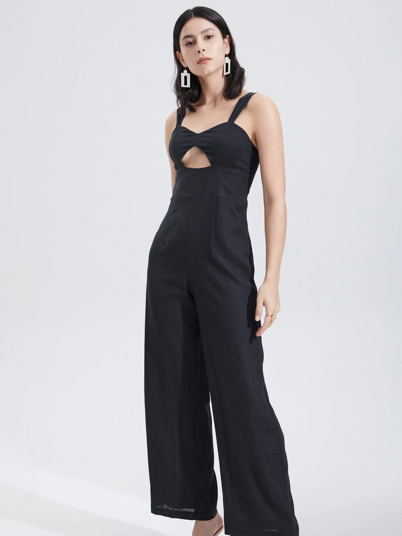 Cut Out Plicated Wide Leg Jumpsuit