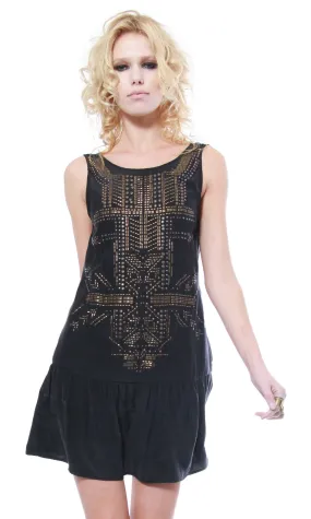 DROP WAIST EMBELLISHED SHIFT DRESS