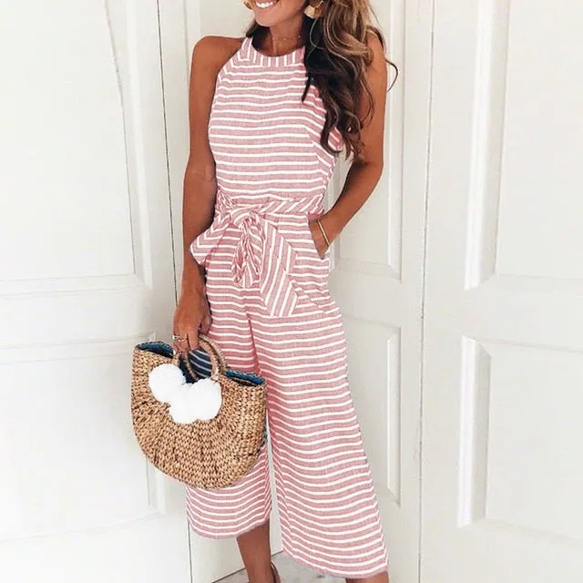 Elegant Sleeveless Striped Jumpsuit