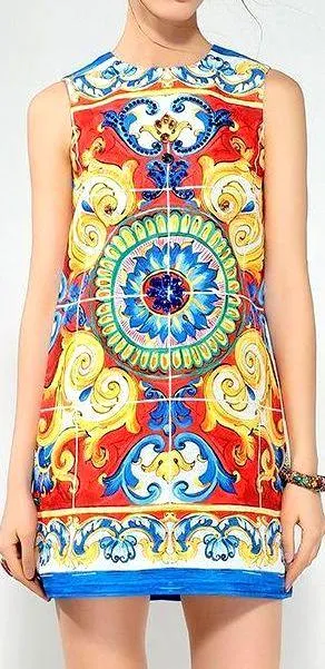 Embellished Printed Sleeveless Shift Dress