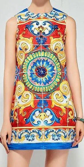 Embellished Printed Sleeveless Shift Dress