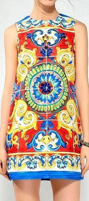 Embellished Printed Sleeveless Shift Dress