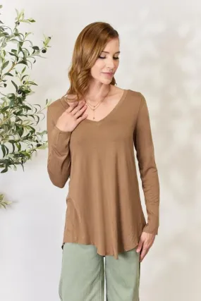 Full Size Long Sleeve V-Neck Top