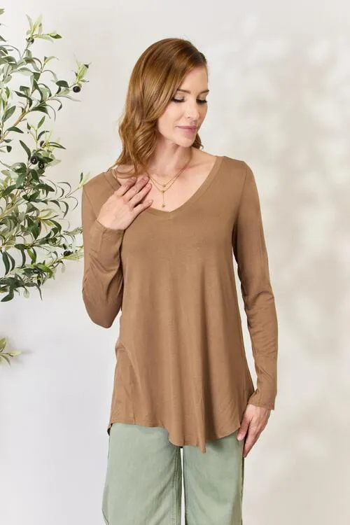 Full Size Long Sleeve V-Neck Top