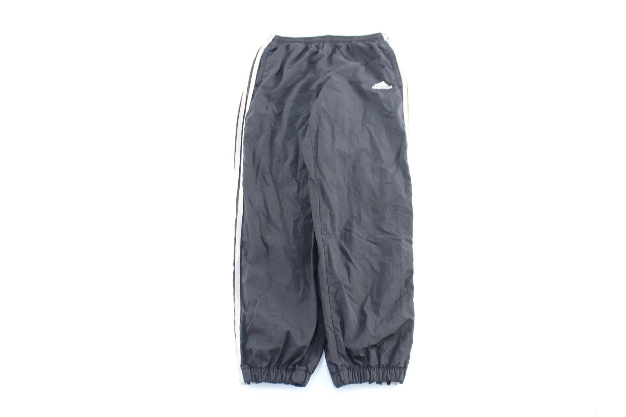 Girls Adidas Embroidered Logo Black & Grey Striped Pants