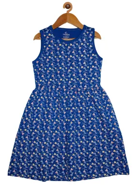 Girls Cotton Sleeveless Dress with Seashell Print