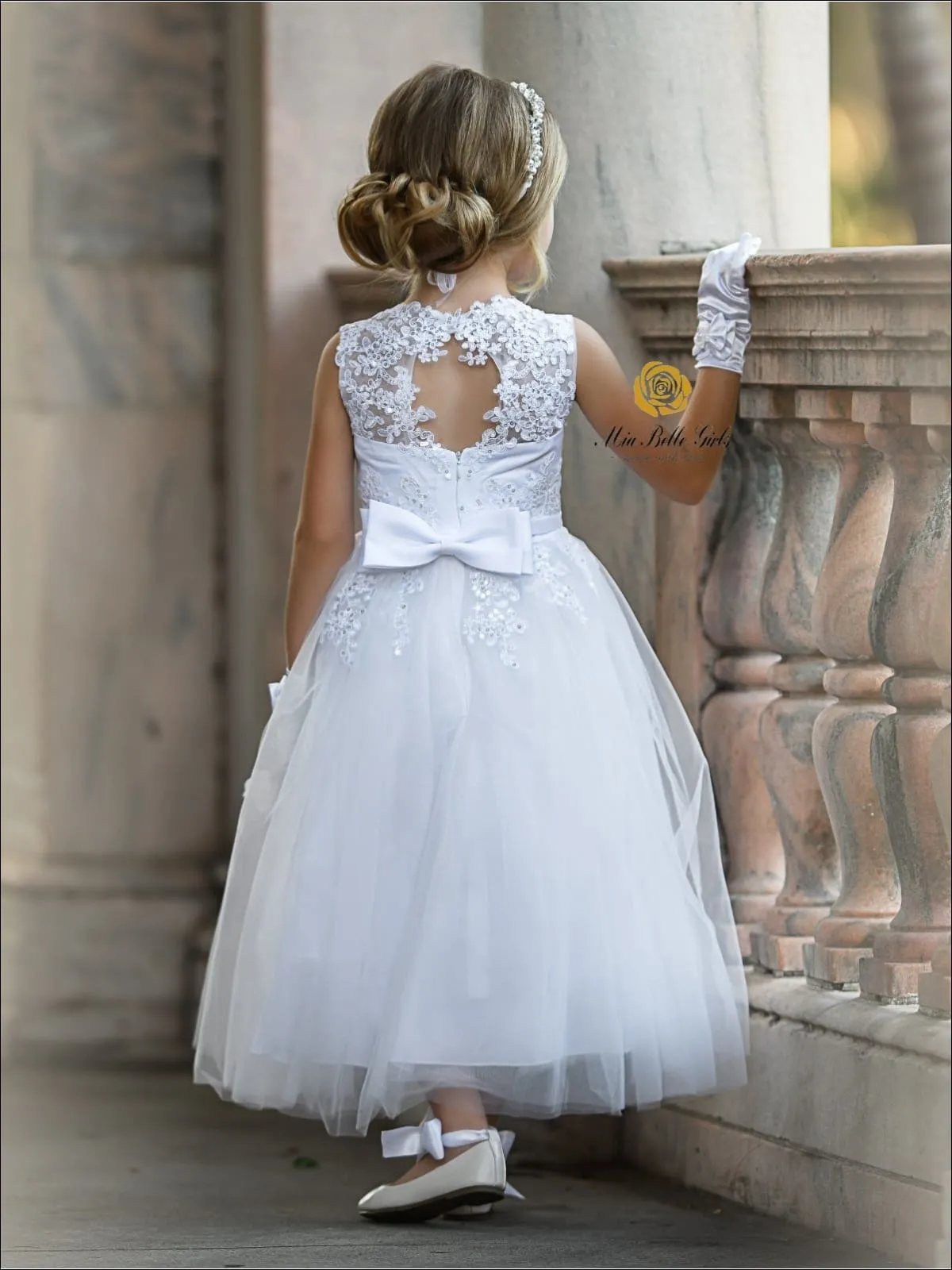 Girls Maxi Sleeveless Lace Open Back Communion Dress