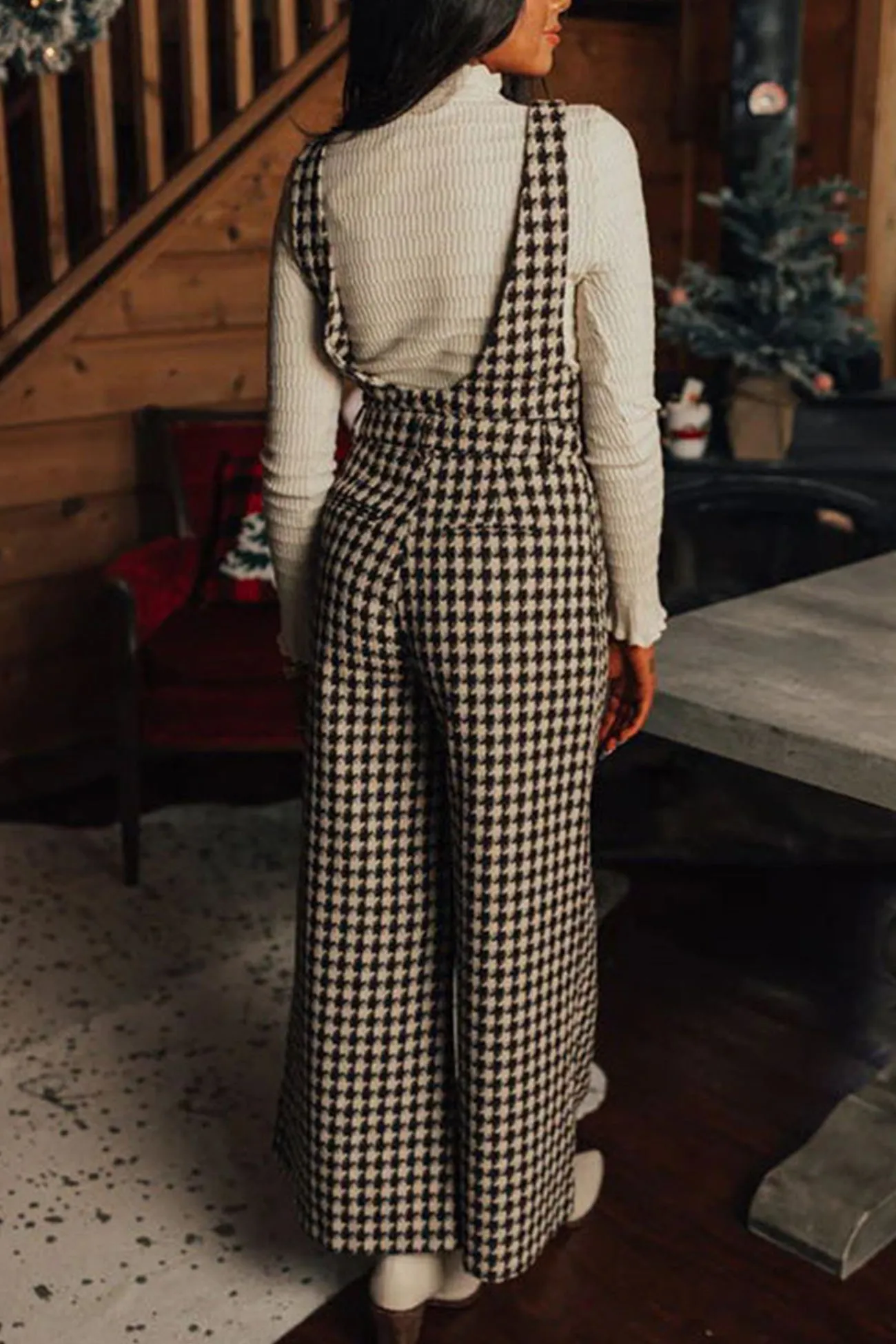 Houndstooth Sleeveless Wide Leg Jumpsuits