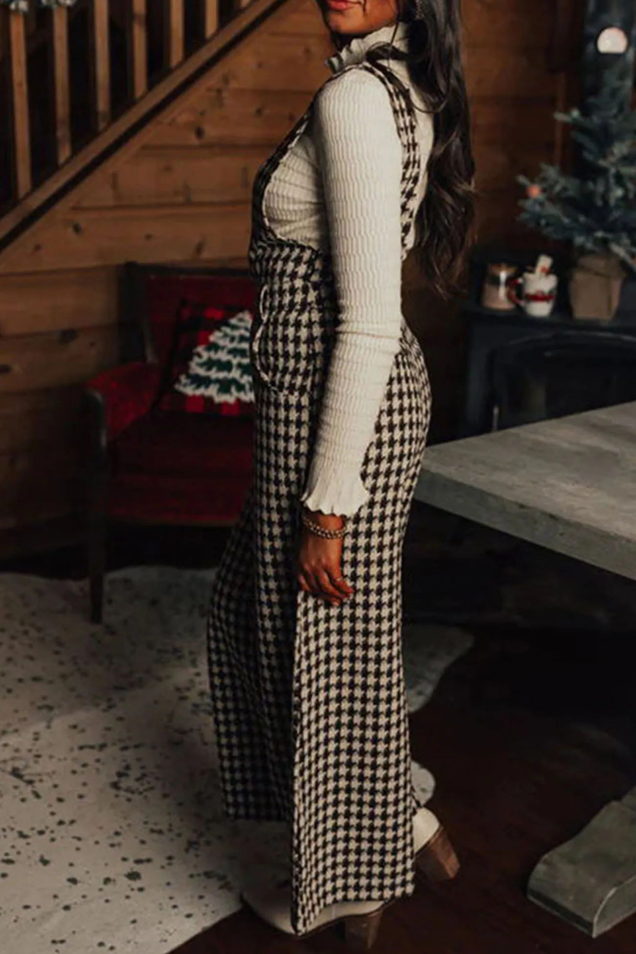 Houndstooth Sleeveless Wide Leg Jumpsuits