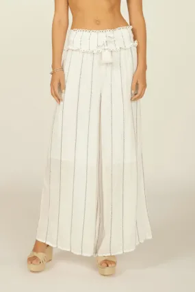 Ivory & Black Wide Leg Ruffle Pant