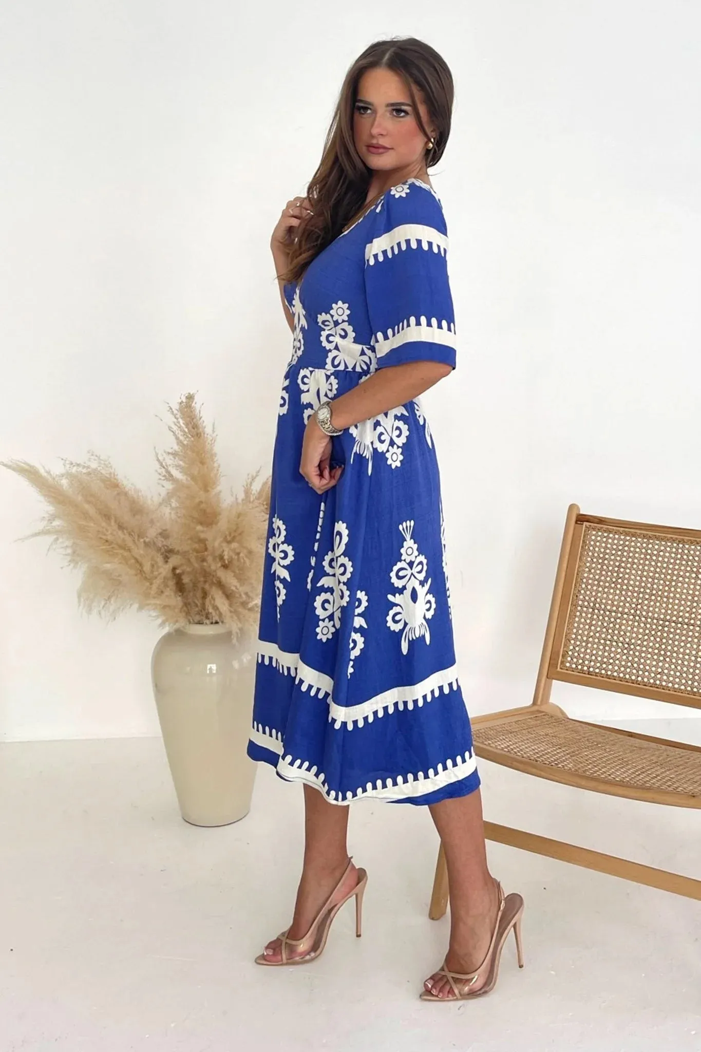 Lacey Cobalt Blue Border Midi Dress