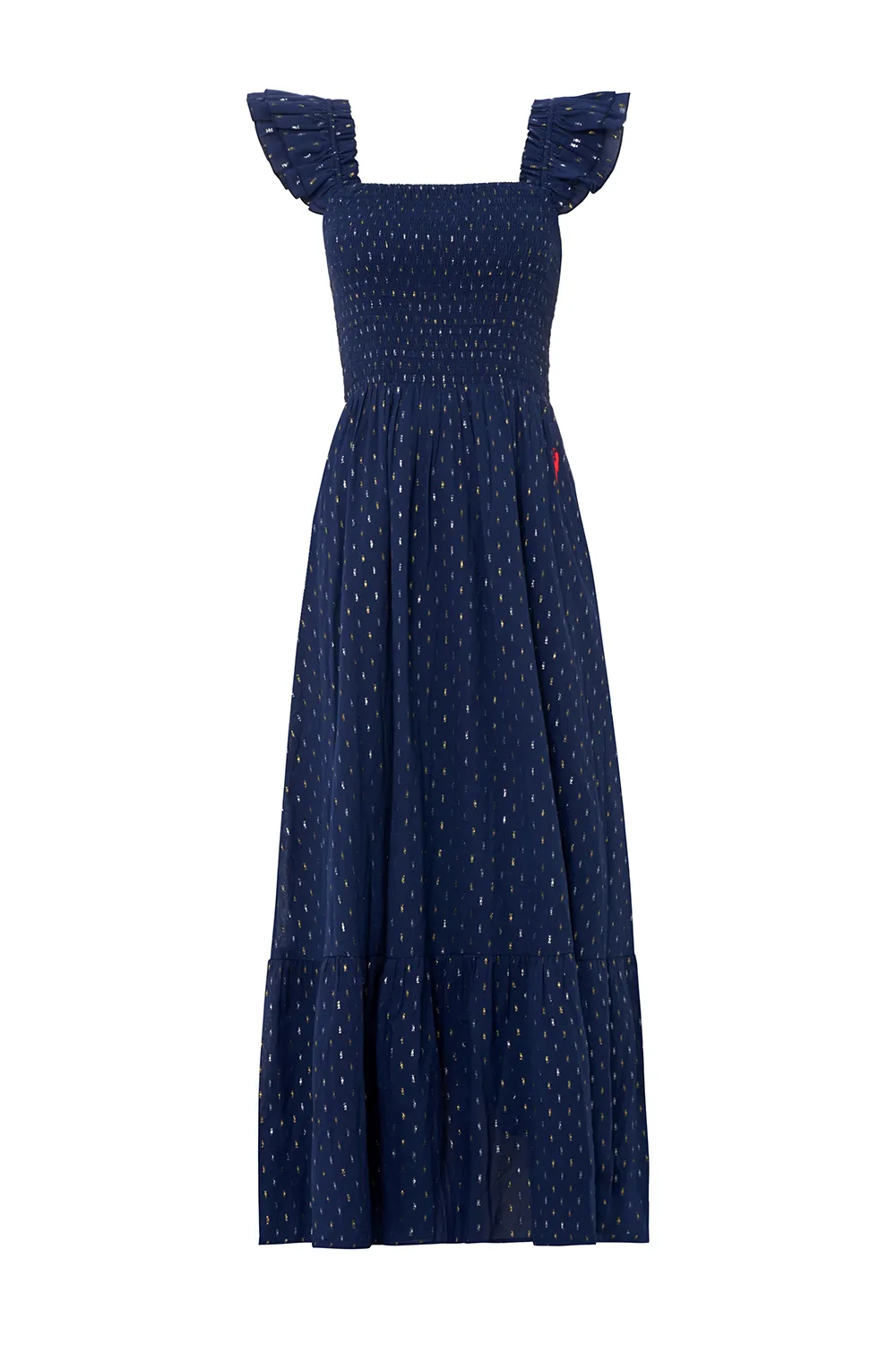 Navy with Gold Lurex Spot Maxi Sundress