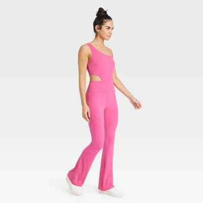 New - JoyLab Women's Full Length Sleeveless Flare Bodysuit Cutout Jumpsuit