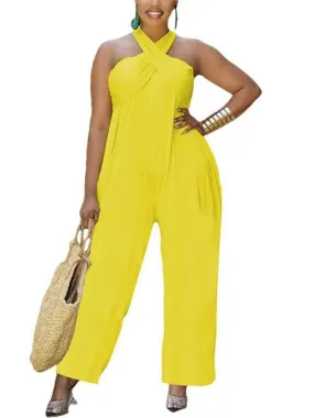 One Piece Halter Soild Color Jumpsuits