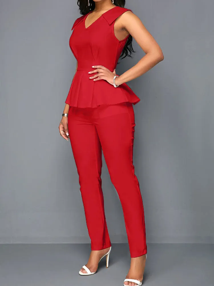 One Piece Ruffled Sleeveless Business Jumpsuit