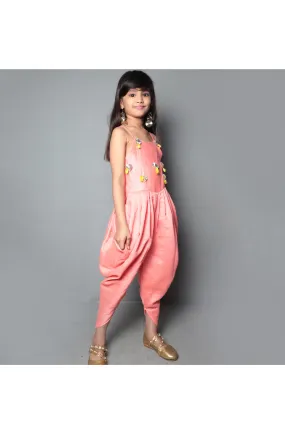 Peach tassel work dhoti style jumpsuit