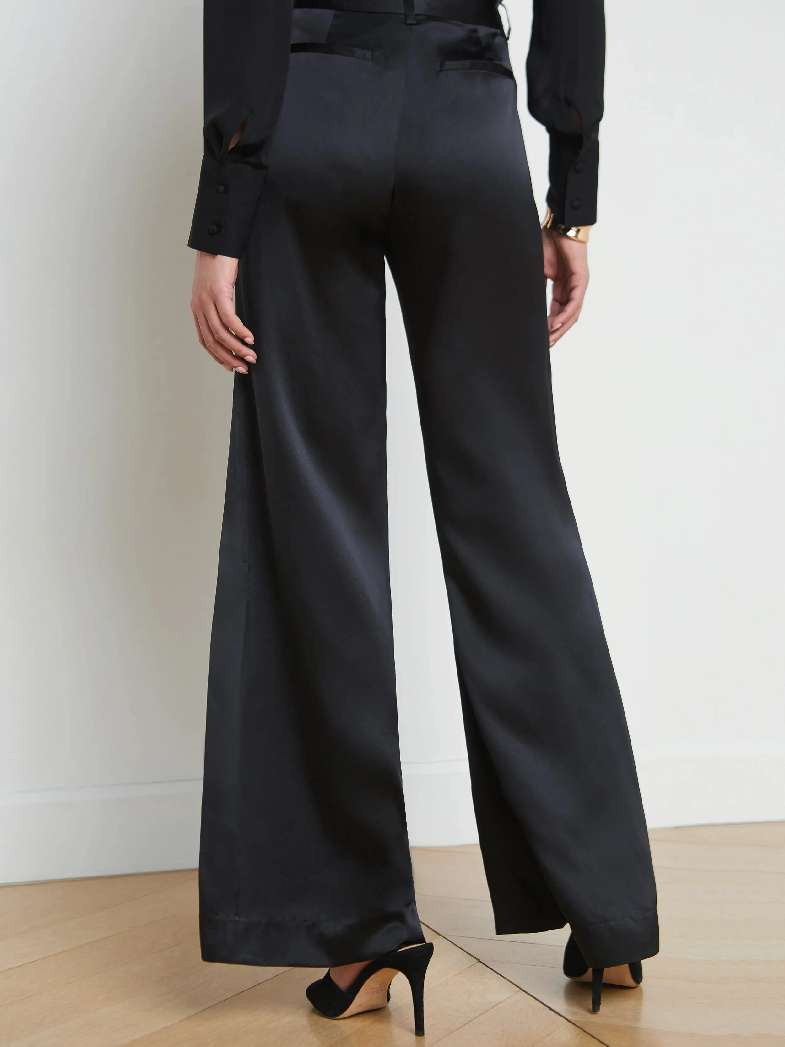 Pilar Silk Wide Leg Pant - Black