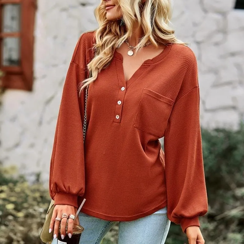 Plain Textured Basic Tops Pullover Blouses