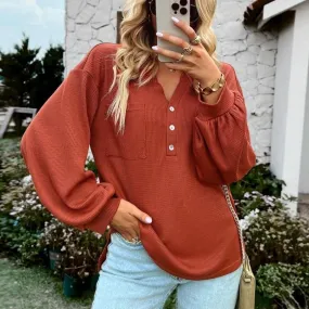 Plain Textured Basic Tops Pullover Blouses