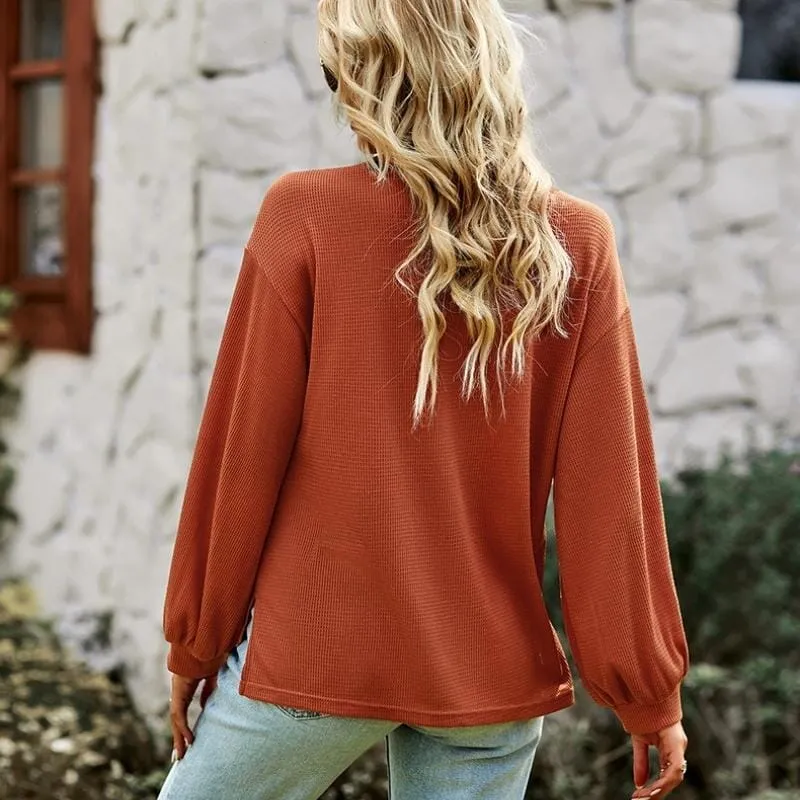 Plain Textured Basic Tops Pullover Blouses