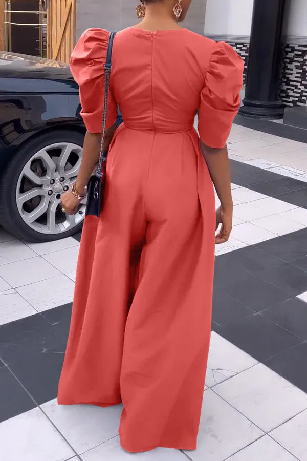 Puff Sleeve wide-leg Jumpsuit