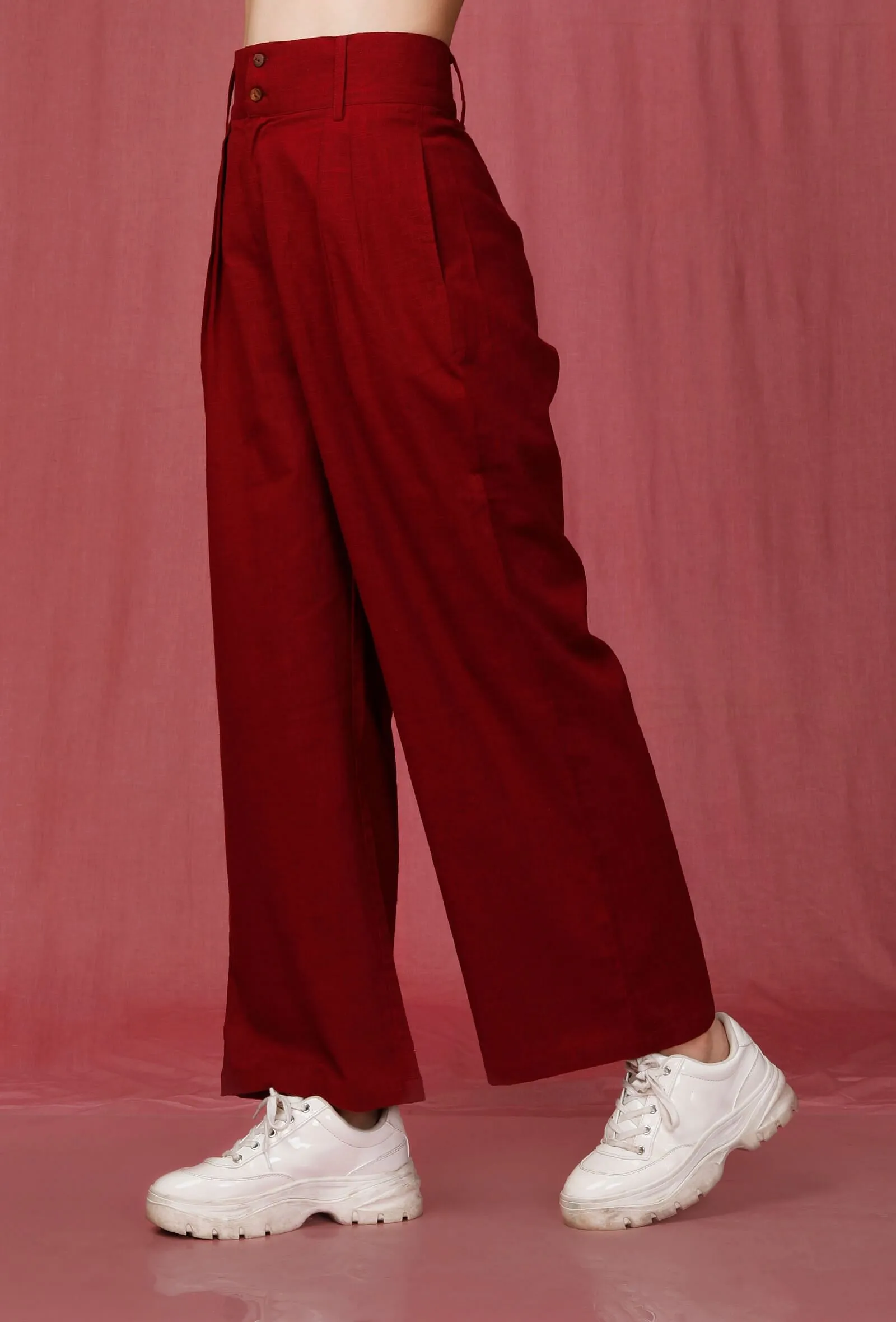 Red Plain Linen Pant