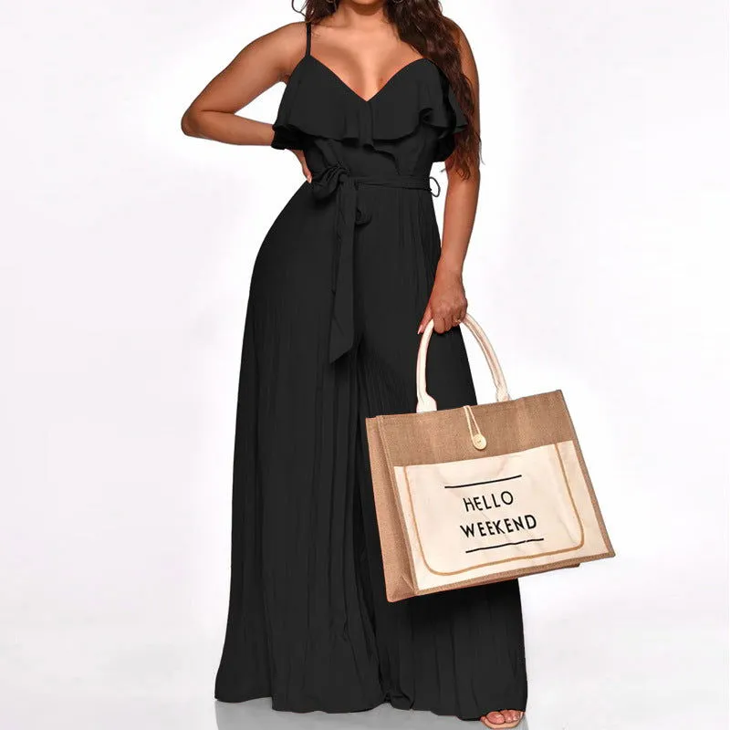 Ruffled Sleeveless Spaghetti Straps Wide-Leg Jumpsuits