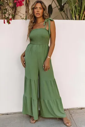 Sage Green Tiered Wide Leg Jumper