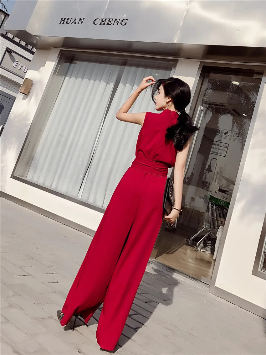 SCANDINAVIA-Sleeveless V-neck Wide Leg Jumpsuit