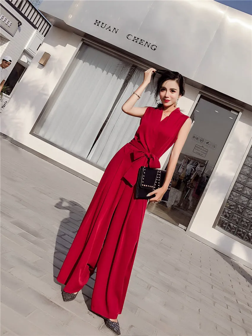 SCANDINAVIA-Sleeveless V-neck Wide Leg Jumpsuit