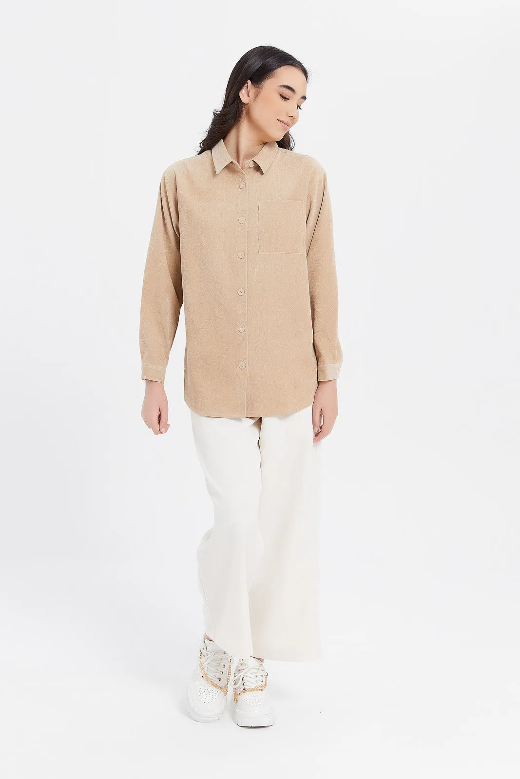 Senior Girls Beige Plain Shirt