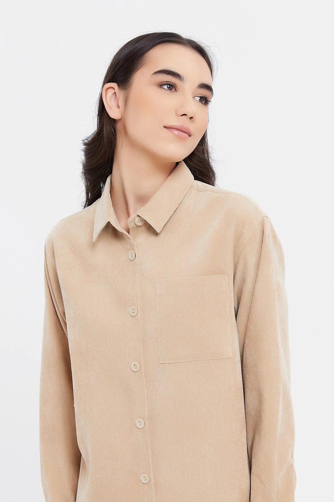 Senior Girls Beige Plain Shirt