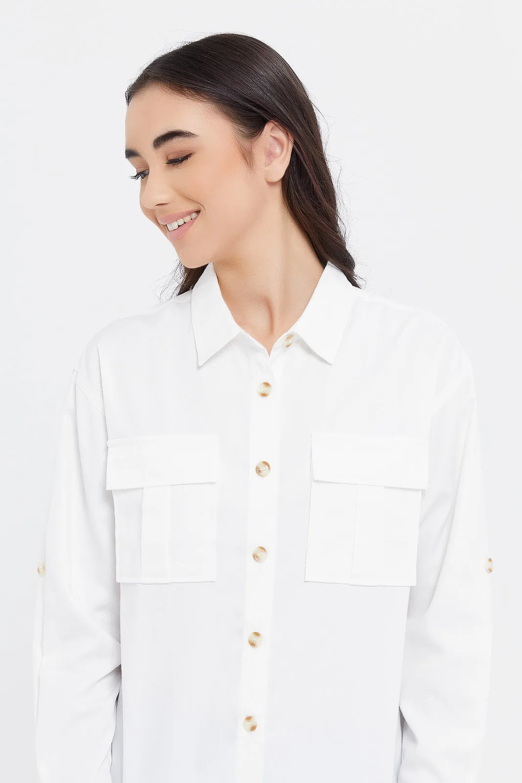 Senior Girls White Roll-Up Sleeve Shirts