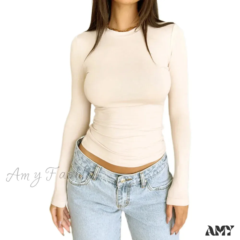 Slim Fit Plain Basic Long Sleeve Simple Casual Daily Crop Top