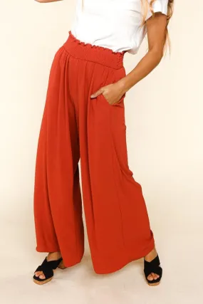 Smocked Waist Wide Leg Pants