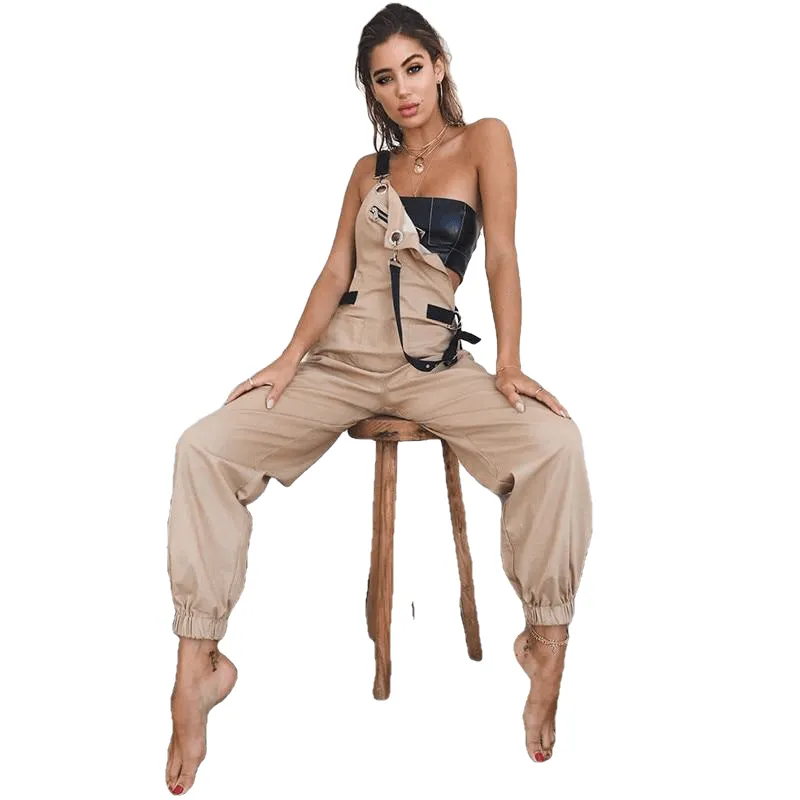 Trendy Casual Ladies' Sleeveless Cotton Jumpsuits With Adjusted Strap