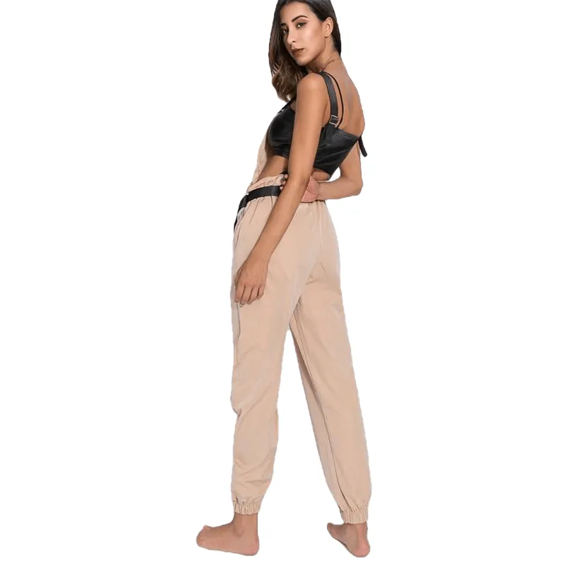 Trendy Casual Ladies' Sleeveless Cotton Jumpsuits With Adjusted Strap