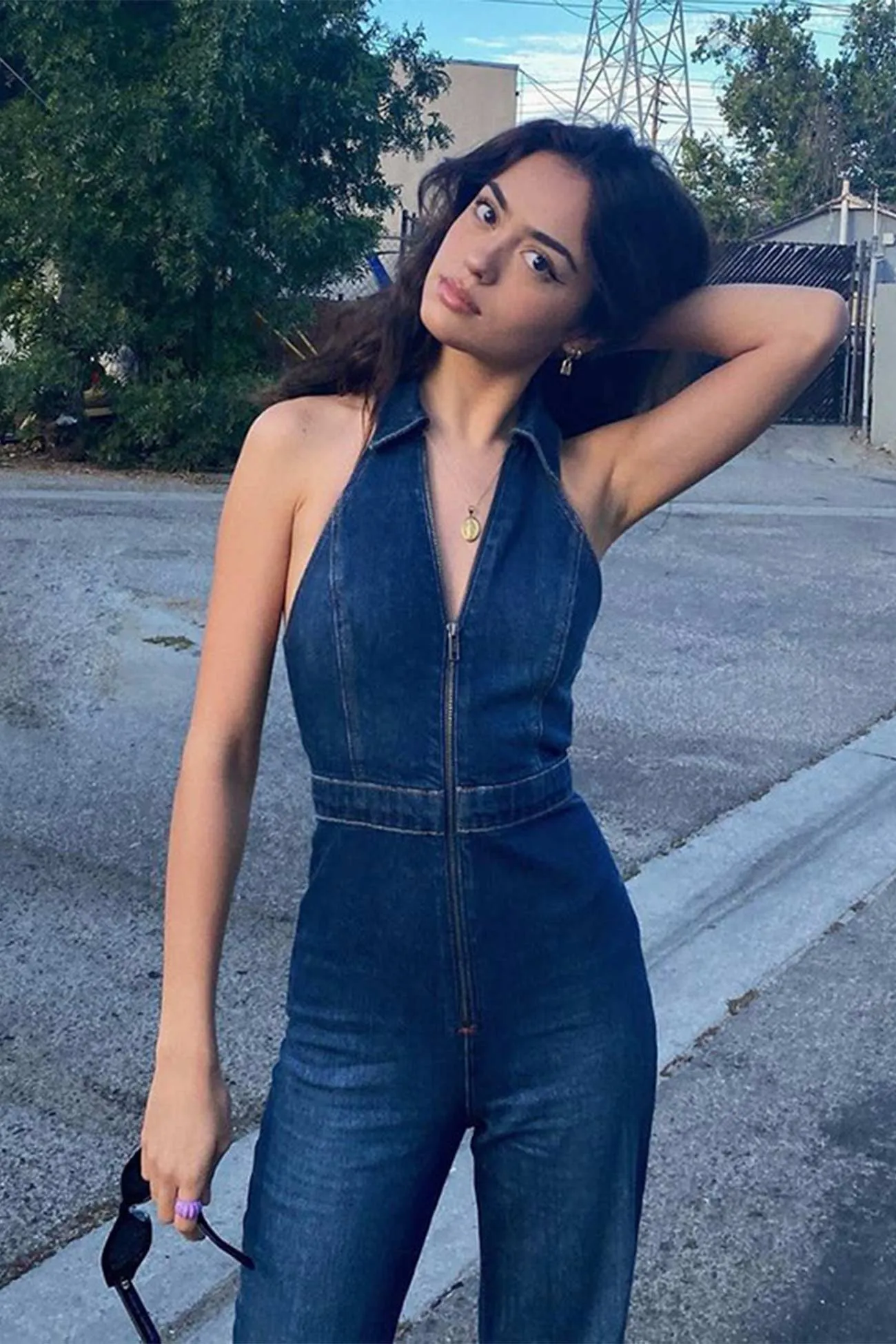 V Neck Sleeveless Denim Jumpsuits