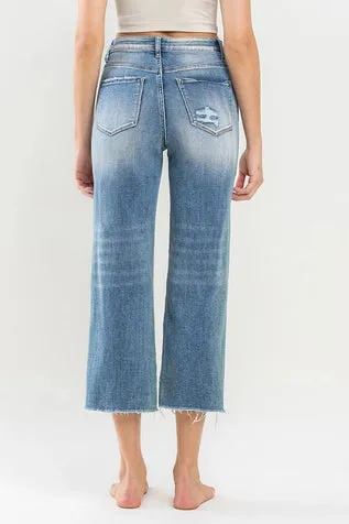 Vervet Super High Rise Raw Hem Wide Leg Jeans