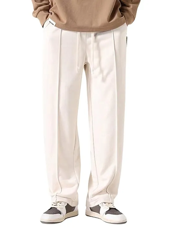 White Loose Fit Side Striped Track Pants for Men - DWNTWN